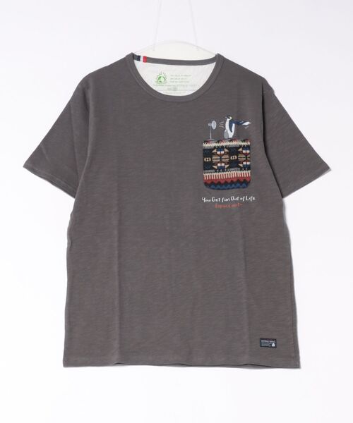go slow caravan(ゴースローキャラバン)の「ESPACE VERT/エスパスヴェール ペンギン ジャガードポケット S/S TEE(Tシャツ/カットソー・メンズ・チャコールグレー/ホワイト・MEDIUM/LARGE/X-LARGE)」の1枚目の写真