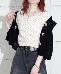 "04"≪JEMORGAN≫パックT ワッフル & 針抜きフライス 花柄 ハーフスリーブ ヘンリーネック Tシャツ