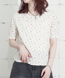 "04"≪JEMORGAN≫パックT ワッフル & 針抜きフライス 花柄 ハーフスリーブ ヘンリーネック Tシャツ