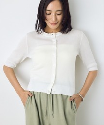 【身長別着用画像あり】シアーリブ5分袖カーディガン 春服 夏服 秋服 シアートップス 冷房対策