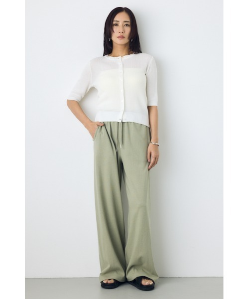 AZUL by moussy(アズールバイマウジー)の「【身長別着用画像あり】シアーリブ5分袖カーディガン 春服 夏服 秋服 シアートップス 冷房対策(カーディガン/ボレロ・レディース・ライトブラック/レッド/オフホワイト/杢グレー・SMALL/MEDIUM)」の9枚目の写真