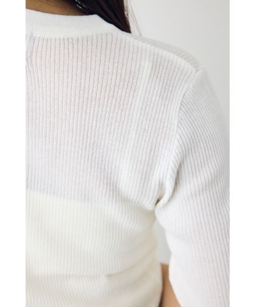 AZUL by moussy(アズールバイマウジー)の「【身長別着用画像あり】シアーリブ5分袖カーディガン 春服 夏服 秋服 シアートップス 冷房対策(カーディガン/ボレロ・レディース・ライトブラック/レッド/オフホワイト/杢グレー・SMALL/MEDIUM)」の11枚目の写真