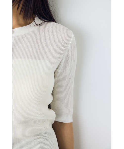 AZUL by moussy(アズールバイマウジー)の「【身長別着用画像あり】シアーリブ5分袖カーディガン 春服 夏服 秋服 シアートップス 冷房対策(カーディガン/ボレロ・レディース・ライトブラック/レッド/オフホワイト/杢グレー・SMALL/MEDIUM)」の13枚目の写真