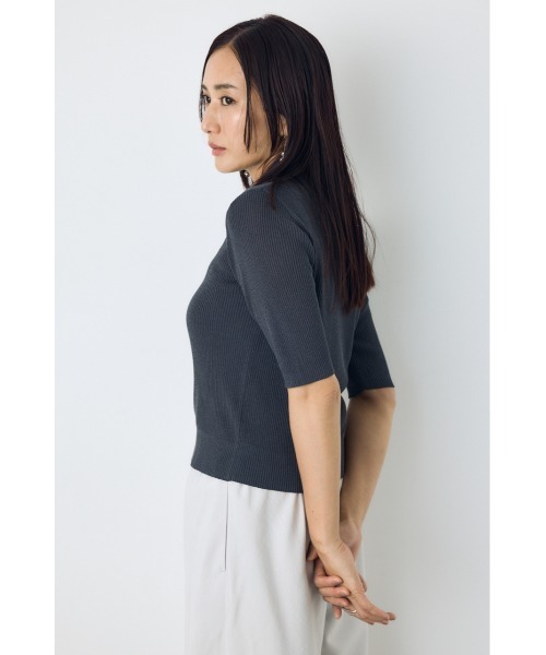 AZUL by moussy(アズールバイマウジー)の「【身長別着用画像あり】シアーリブ5分袖カーディガン 春服 夏服 秋服 シアートップス 冷房対策(カーディガン/ボレロ・レディース・ライトブラック/レッド/オフホワイト/杢グレー・SMALL/MEDIUM)」の16枚目の写真