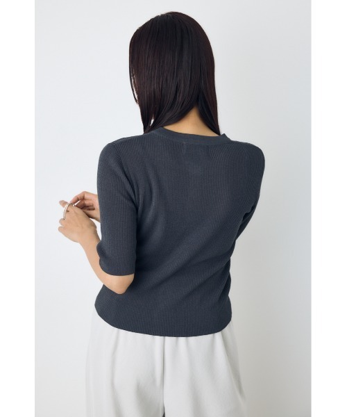 AZUL by moussy(アズールバイマウジー)の「【身長別着用画像あり】シアーリブ5分袖カーディガン 春服 夏服 秋服 シアートップス 冷房対策(カーディガン/ボレロ・レディース・ライトブラック/レッド/オフホワイト/杢グレー・SMALL/MEDIUM)」の17枚目の写真