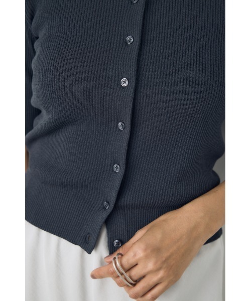 AZUL by moussy(アズールバイマウジー)の「【身長別着用画像あり】シアーリブ5分袖カーディガン 春服 夏服 秋服 シアートップス 冷房対策(カーディガン/ボレロ・レディース・ライトブラック/レッド/オフホワイト/杢グレー・SMALL/MEDIUM)」の20枚目の写真