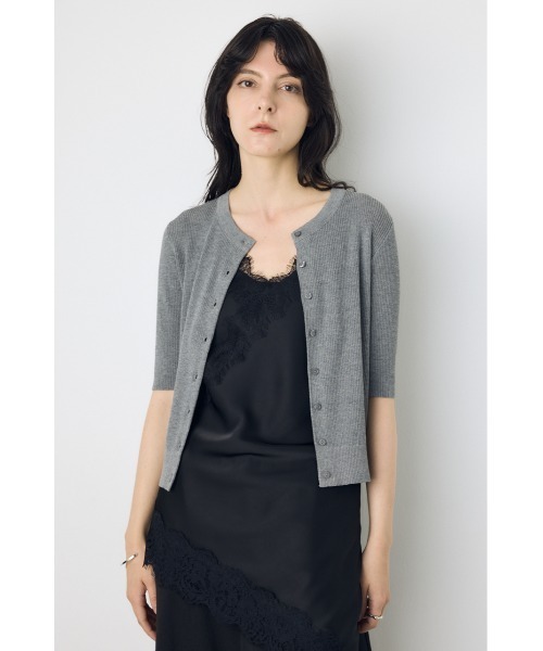 AZUL by moussy(アズールバイマウジー)の「【身長別着用画像あり】シアーリブ5分袖カーディガン 春服 夏服 秋服 シアートップス 冷房対策(カーディガン/ボレロ・レディース・ライトブラック/レッド/オフホワイト/杢グレー・SMALL/MEDIUM)」の22枚目の写真