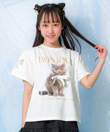 RiCO SUCRE | 【接触冷感】リボン付き転写猫Tシャツ(Tシャツ/カットソー)