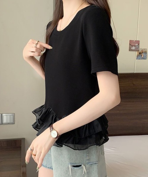 mielu(ミエル)の「シアーフリルドッキングTシャツ(Tシャツ/カットソー・レディース・ホワイト/ブラック・LARGE/MEDIUM)」の9枚目の写真