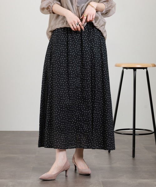 Anna Nicola（アンナニコラ）の「Anna Nicola 麻混ドットプリントスカート（スカート・レディース・ベージュ/ブラック・38）」の4枚目の写真