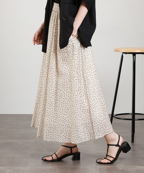 Anna Nicola（アンナニコラ）の「Anna Nicola 麻混ドットプリントスカート（スカート・レディース・ベージュ/ブラック・38）」の10枚目の写真