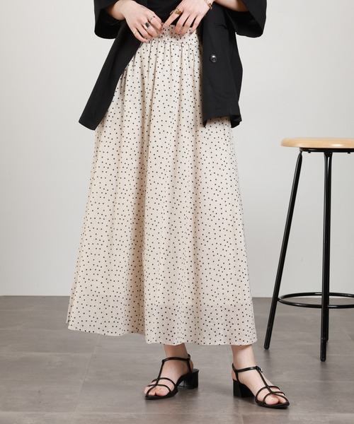 Anna Nicola（アンナニコラ）の「Anna Nicola 麻混ドットプリントスカート（スカート・レディース・ベージュ/ブラック・38）」の11枚目の写真