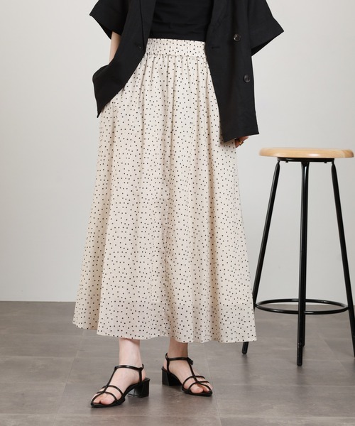 Anna Nicola（アンナニコラ）の「Anna Nicola 麻混ドットプリントスカート（スカート・レディース・ベージュ/ブラック・38）」の12枚目の写真