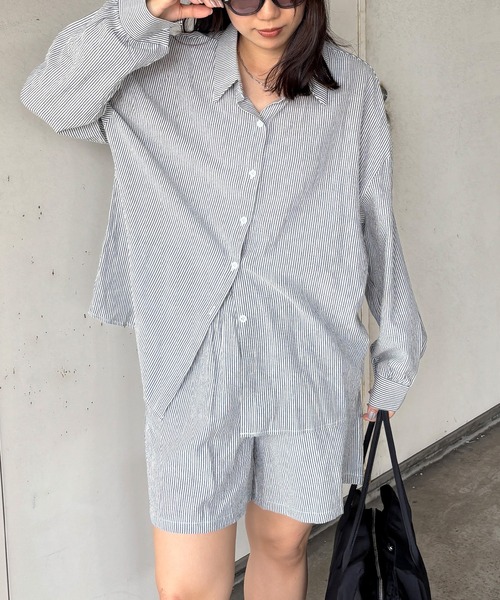 ISOOK(アイスー)の「【ISOOK / アイスー】ストライプシャツセットアップ / ワッシャー ストライプパンツ ショートパンツ 上下セット 夏 カジュアル ZOZOTOWN限定(セットアップ・レディース・ブルー/ネイビー/ピンク/ライトブルー・FREE)」の22枚目の写真