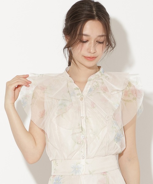 WILLSELECTION（ウィルセレクション）の「フラワーメッシュラッフルブラウス（シャツ/ブラウス・レディース・ネイビー/ピンク/ホワイト/サックスブルー・FREE）」の4枚目の写真