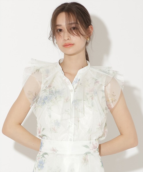 WILLSELECTION（ウィルセレクション）の「フラワーメッシュラッフルブラウス（シャツ/ブラウス・レディース・ネイビー/ピンク/ホワイト/サックスブルー・FREE）」の7枚目の写真