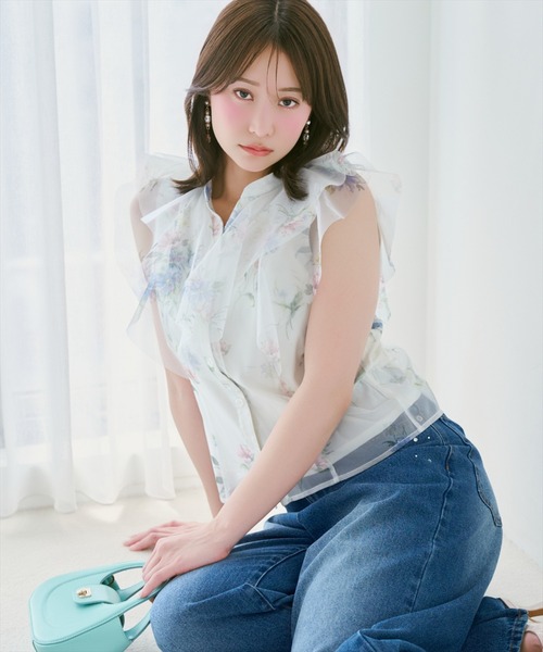 WILLSELECTION（ウィルセレクション）の「フラワーメッシュラッフルブラウス（シャツ/ブラウス・レディース・ネイビー/ピンク/ホワイト/サックスブルー・FREE）」の15枚目の写真