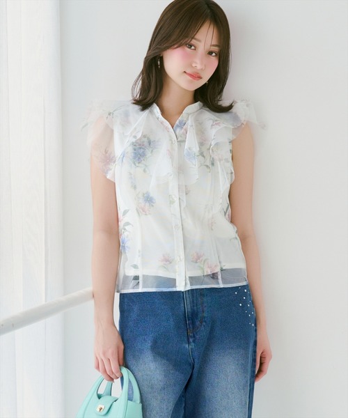WILLSELECTION（ウィルセレクション）の「フラワーメッシュラッフルブラウス（シャツ/ブラウス・レディース・ネイビー/ピンク/ホワイト/サックスブルー・FREE）」の14枚目の写真