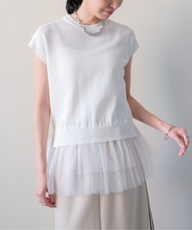 DOLLUPOOPS | Tulle Frill Docking Ribbed Knit Top(チュールフリルドッキングトップス)(ニット/セーター)