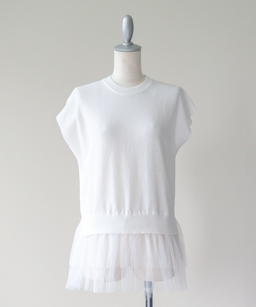 DOLLUPOOPS(ドールアップウップス)の「Tulle Frill Docking Ribbed Knit Top(チュールフリルドッキングトップス)(ニット/セーター・レディース・オフホワイト/ブラック・FREE)」の22枚目の写真