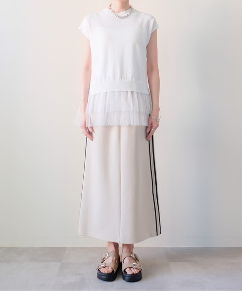 DOLLUPOOPS(ドールアップウップス)の「Tulle Frill Docking Ribbed Knit Top(チュールフリルドッキングトップス)(ニット/セーター・レディース・オフホワイト/ブラック・FREE)」の11枚目の写真