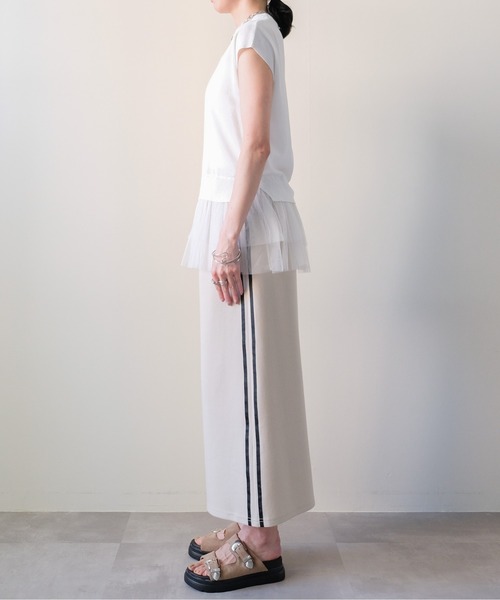 DOLLUPOOPS(ドールアップウップス)の「Tulle Frill Docking Ribbed Knit Top(チュールフリルドッキングトップス)(ニット/セーター・レディース・オフホワイト/ブラック・FREE)」の12枚目の写真
