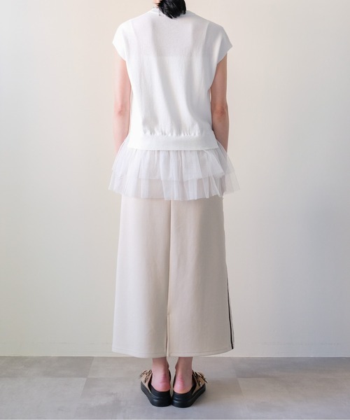 DOLLUPOOPS(ドールアップウップス)の「Tulle Frill Docking Ribbed Knit Top(チュールフリルドッキングトップス)(ニット/セーター・レディース・オフホワイト/ブラック・FREE)」の13枚目の写真