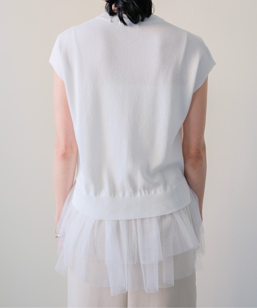 DOLLUPOOPS(ドールアップウップス)の「Tulle Frill Docking Ribbed Knit Top(チュールフリルドッキングトップス)(ニット/セーター・レディース・オフホワイト/ブラック・FREE)」の10枚目の写真