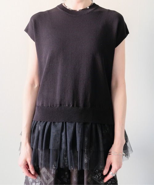DOLLUPOOPS(ドールアップウップス)の「Tulle Frill Docking Ribbed Knit Top(チュールフリルドッキングトップス)(ニット/セーター・レディース・オフホワイト/ブラック・FREE)」の17枚目の写真