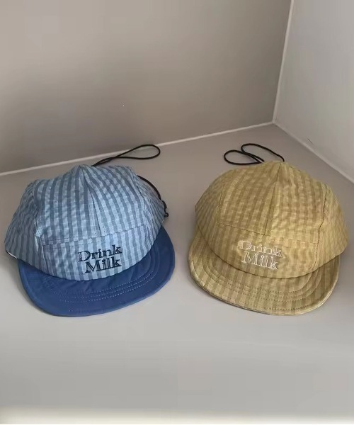 Bambin（ボンバン）の「【 Bambin / ボンバン 】 配色チェック 刺繍ロゴ コード付き キャップ（キャップ・キッズ・ブルー/アイボリー/レッド/イエロー/ダークブラウン・FREE）」の9枚目の写真