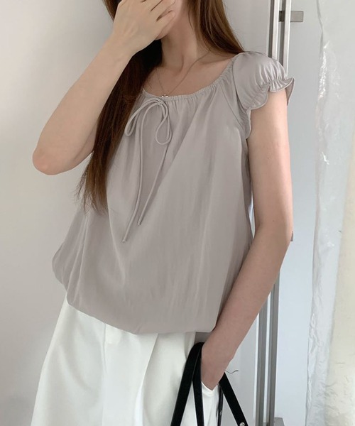 Chiina（チーナ）の「【Chiina】フリルスリーブフェミニントップス（Tシャツ/カットソー・レディース・ホワイト/グレー/ピンク・FREE）」の15枚目の写真