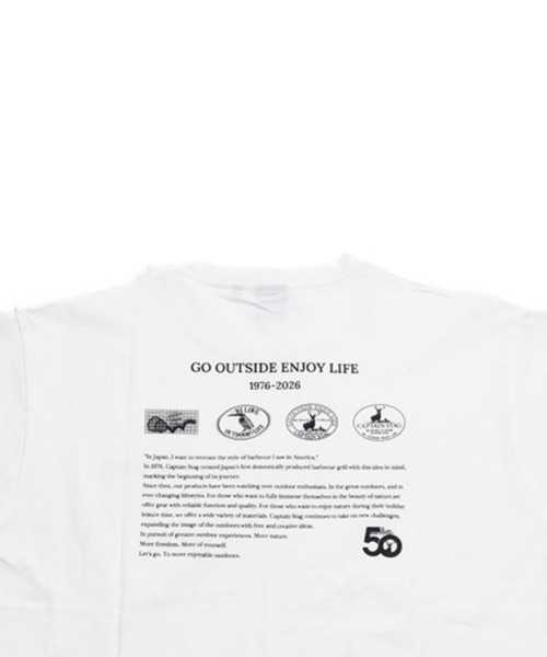CAPTAIN STAG(キャプテンスタッグ)の「50th CAPTAIN STAG T-Shirt(歴代ロゴ)(Tシャツ/カットソー・メンズ・ブラック/ホワイト・X-LARGE/LARGE/MEDIUM/SMALL)」の5枚目の写真