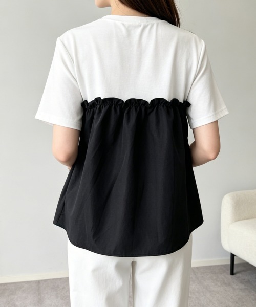 Miniministore(ミニミニストア)の「シャーリングドッキング半袖プルオーバー夏(Tシャツ/カットソー・レディース・ブラック/ブラウン・FREE)」の6枚目の写真