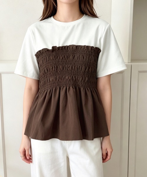 Miniministore(ミニミニストア)の「シャーリングドッキング半袖プルオーバー夏(Tシャツ/カットソー・レディース・ブラック/ブラウン・FREE)」の10枚目の写真