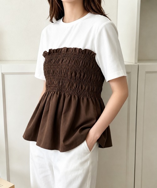 Miniministore(ミニミニストア)の「シャーリングドッキング半袖プルオーバー夏(Tシャツ/カットソー・レディース・ブラック/ブラウン・FREE)」の11枚目の写真