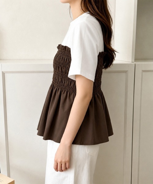 Miniministore(ミニミニストア)の「シャーリングドッキング半袖プルオーバー夏(Tシャツ/カットソー・レディース・ブラック/ブラウン・FREE)」の12枚目の写真