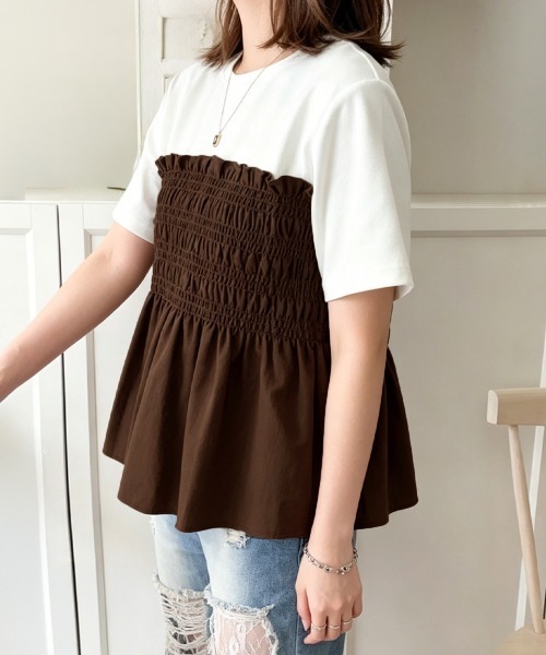 Miniministore(ミニミニストア)の「シャーリングドッキング半袖プルオーバー夏(Tシャツ/カットソー・レディース・ブラック/ブラウン・FREE)」の14枚目の写真