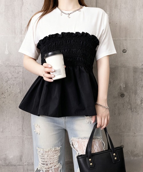 Miniministore(ミニミニストア)の「シャーリングドッキング半袖プルオーバー夏(Tシャツ/カットソー・レディース・ブラック/ブラウン・FREE)」の16枚目の写真