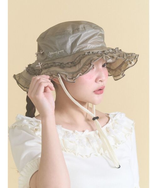 merry jenny(メリージェニー)の「frill nylon hat(ハット・レディース・オフホワイト/カーキ/ブラック・FREE)」の3枚目の写真