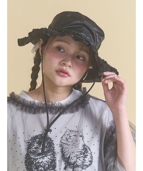 merry jenny(メリージェニー)の「frill nylon hat(ハット・レディース・オフホワイト/カーキ/ブラック・FREE)」の2枚目の写真