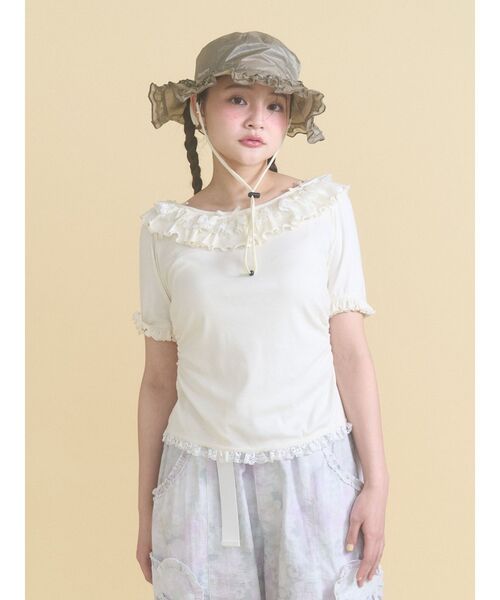 merry jenny(メリージェニー)の「frill nylon hat(ハット・レディース・オフホワイト/カーキ/ブラック・FREE)」の4枚目の写真