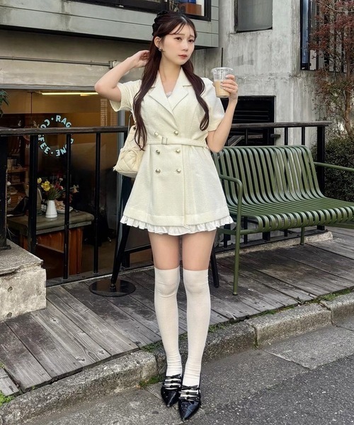 one after another NICE CLAUP(ワンアフターアナザーナイスクラップ)の「【ohana企画】ジャケットミニワンピース(ワンピース・レディース・ブラック/グレー系その他/アイボリー・FREE)」の13枚目の写真