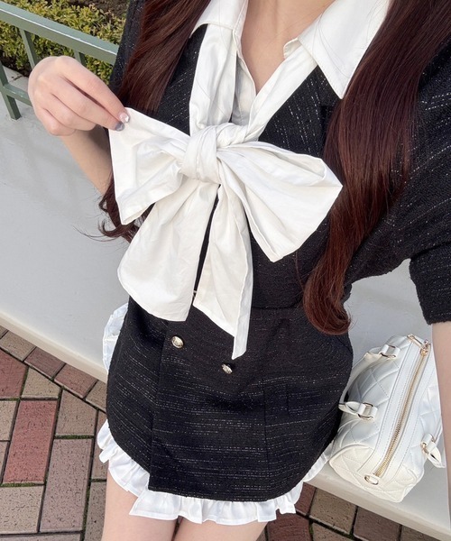 one after another NICE CLAUP(ワンアフターアナザーナイスクラップ)の「【ohana企画】ジャケットミニワンピース(ワンピース・レディース・ブラック/グレー系その他/アイボリー・FREE)」の10枚目の写真