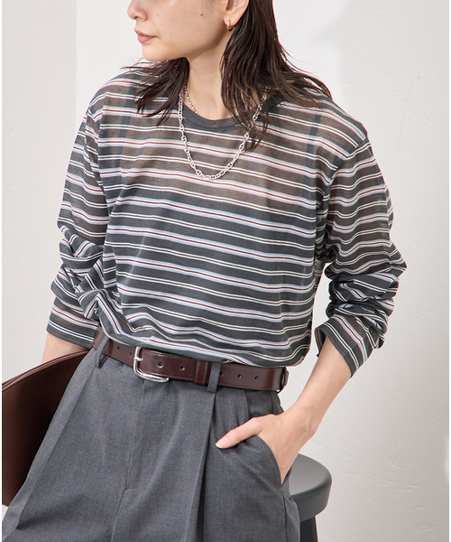 JOURNAL STANDARD(ジャーナルスタンダード)の「CPシアースキンロング Tシャツ(Tシャツ/カットソー・レディース・ホワイト/レッド/ブラック系その他/ダークブルー・FREE)」の4枚目の写真