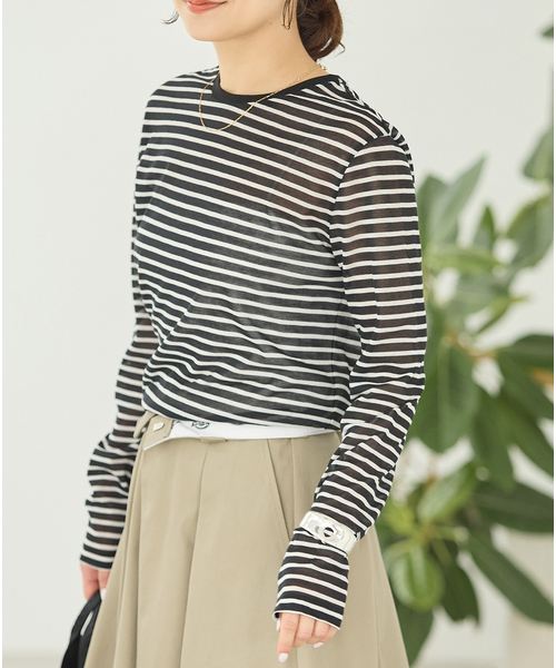 JOURNAL STANDARD(ジャーナルスタンダード)の「CPシアースキンロング Tシャツ(Tシャツ/カットソー・レディース・ホワイト/レッド/ブラック系その他/ダークブルー・FREE)」の7枚目の写真