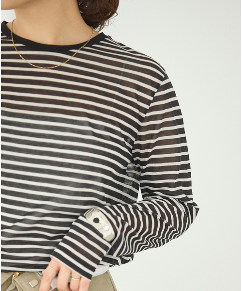 JOURNAL STANDARD(ジャーナルスタンダード)の「CPシアースキンロング Tシャツ(Tシャツ/カットソー・レディース・ホワイト/レッド/ブラック系その他/ダークブルー・FREE)」の9枚目の写真