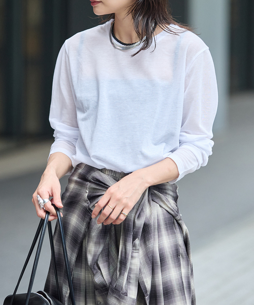JOURNAL STANDARD(ジャーナルスタンダード)の「CPシアースキンロング Tシャツ(Tシャツ/カットソー・レディース・ホワイト/レッド/ブラック系その他/ダークブルー・FREE)」の15枚目の写真