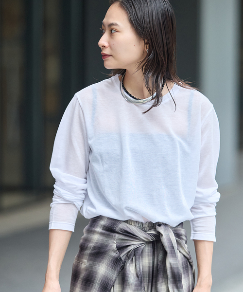 JOURNAL STANDARD(ジャーナルスタンダード)の「CPシアースキンロング Tシャツ(Tシャツ/カットソー・レディース・ホワイト/レッド/ブラック系その他/ダークブルー・FREE)」の16枚目の写真