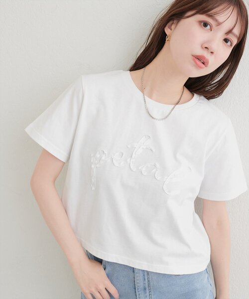 テープ刺繍カットソー セール】リボンテープ刺繍ロゴT（Tシャツ