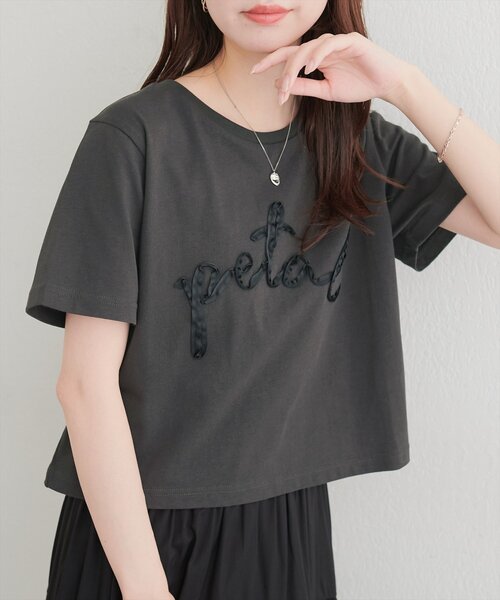 テープ刺繍カットソー テープ刺繍カットソー セール】リボンテープ刺繍ロゴT（Tシャツ